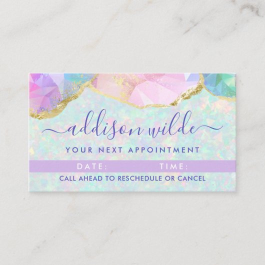 Opal edelsteen pastel iriserend modern elegant afsprakenkaartje (Voorkant)