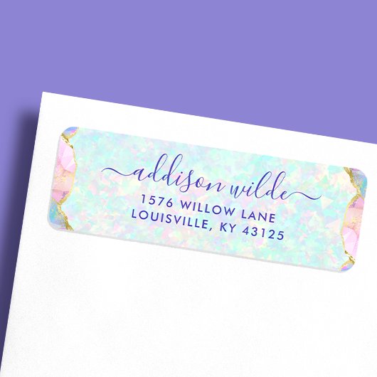 Opal edelsteen pastel moderne retouradres sticker