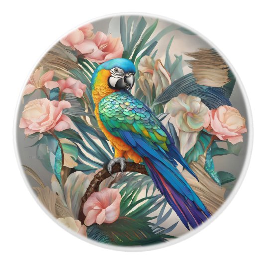 Opal Essence Parrot Keramische Knop (Voorkant)