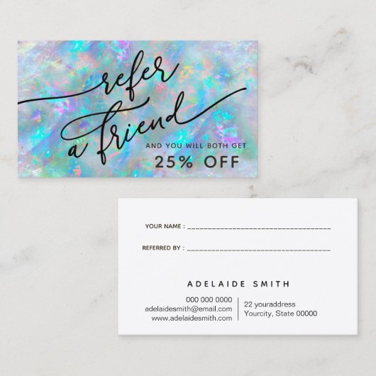 Opal geïnspireerde textuur referral kaart visitekaartje (Voorkant / Achterkant)