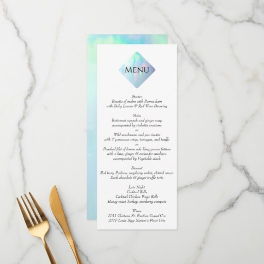Opal Gemstone Elegant Modern Menu (Voorkant / Achterkant in situ)