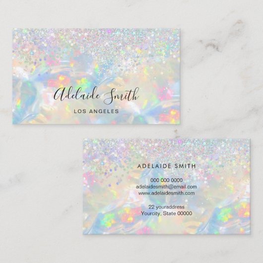 opal gemstone faux glitter visitekaartje (Voorkant / Achterkant)