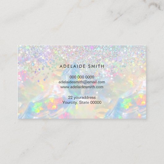 opal gemstone faux glitter visitekaartje (Achterkant)