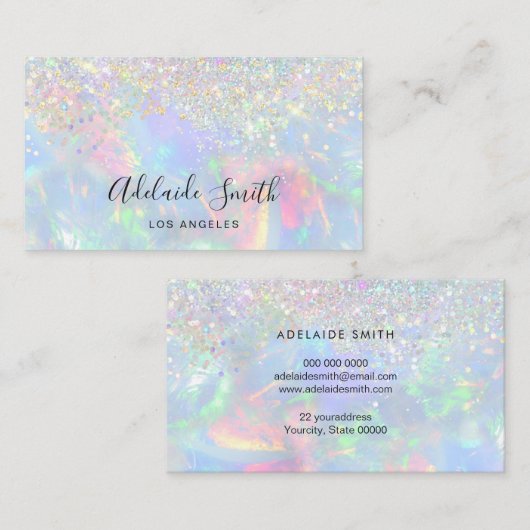 opal gemstone faux glitter visitekaartje (Voorkant / Achterkant)
