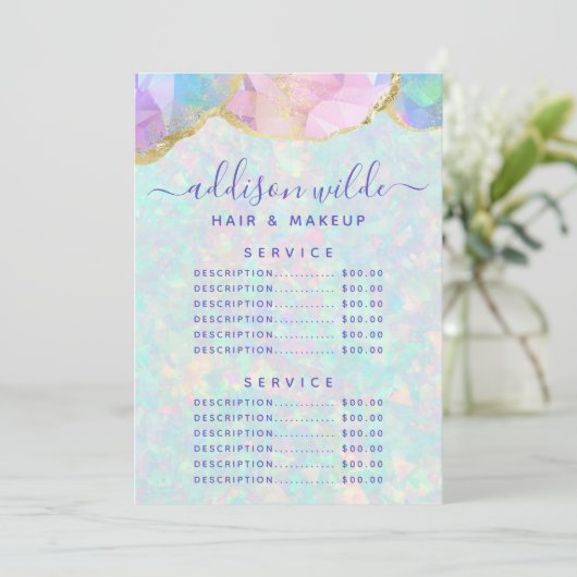 Opal Gemstone Pastel Business Price List Menu (Staand voorkant)