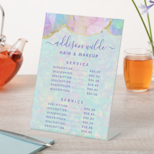 Opal Gemstone Pastel Business Price List Menu Reclamebord Met Voetstuk