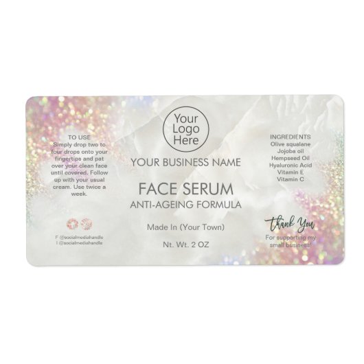 Opal Glitter Face and Hair Serum Label (Voorkant)