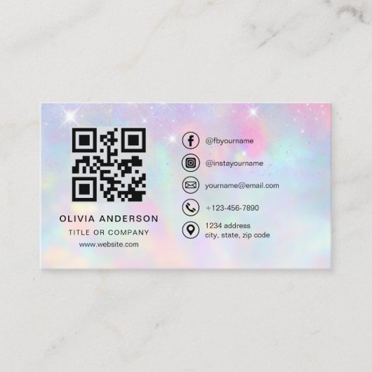 Opal Glitter Minimalist QR Code Visitekaartje (Voorkant)