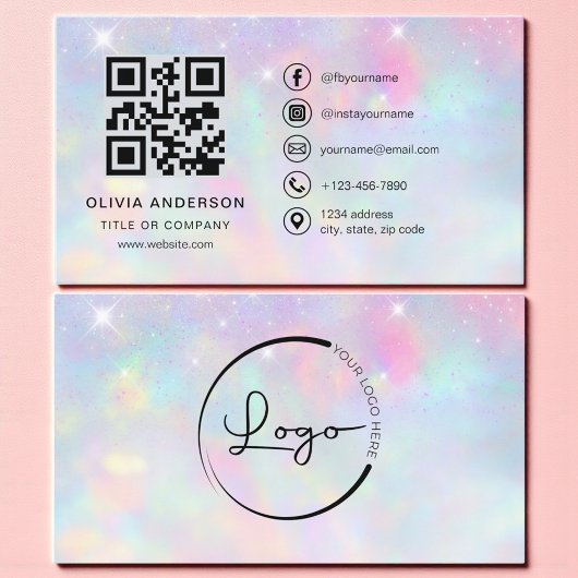 Opal Glitter Minimalistische QR-code Visitekaartje