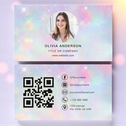 Opal Glitter Photo with QR Code Social Media Visitekaartje