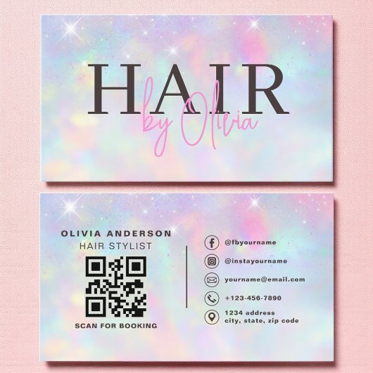Opal Glitter QR Code Hair Stylist Modern Visitekaartje