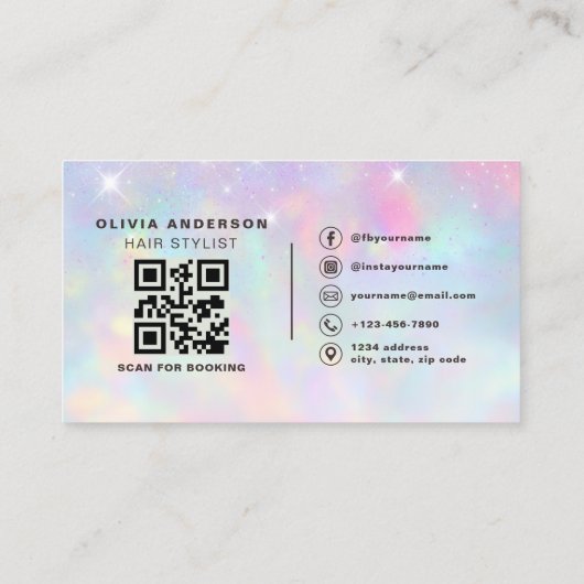 Opal Glitter QR Code Hair Stylist Modern Visitekaartje (Achterkant)