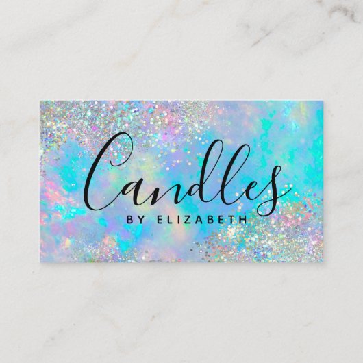 Opal Glitter Script Candle Maker Visitekaartje Contactkaartje (Voorkant)