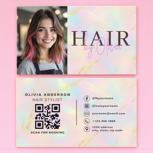 Opal Gold Glitter Hair Stylist Photo QR Code  Visitekaartje