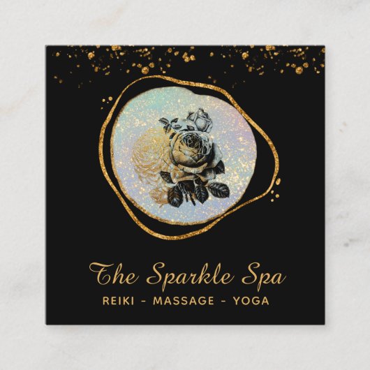 *~* Opal Gold Glitter Lijst Floral Vierkante Visitekaartje (Voorkant)