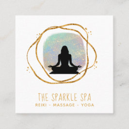 *~* Opal Gold Glitter Mindful Woman Meditation Vierkante Visitekaartje