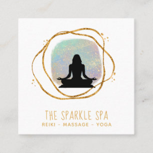 *~* Opal Gold Glitter Mindful Woman Meditation Vierkante Visitekaartje