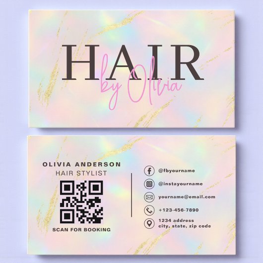Opal Goud Glitter QR Code Haarstylist Modern Visitekaartje