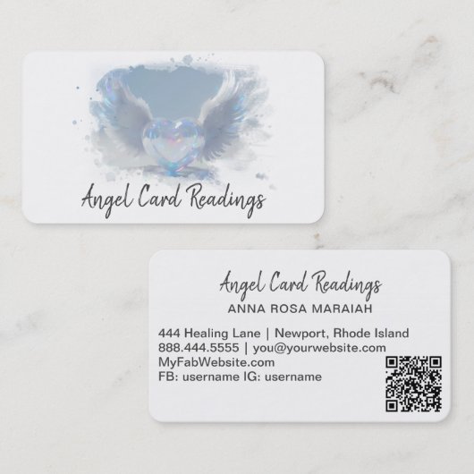 *~* Opal Heart Angel Wings AP78 SOFT BLUE QR Visitekaartje (Voorkant / Achterkant)