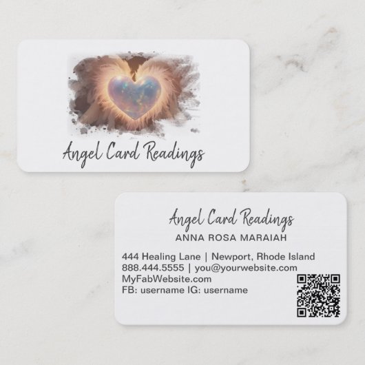 *~* Opal Heart Gold QR Angel Wings AP78 WHITE Visitekaartje (Voorkant / Achterkant)