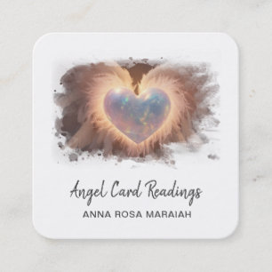 *~* Opal Heart QR Gold Angel Wings AP78 WHITE Vierkante Visitekaartje