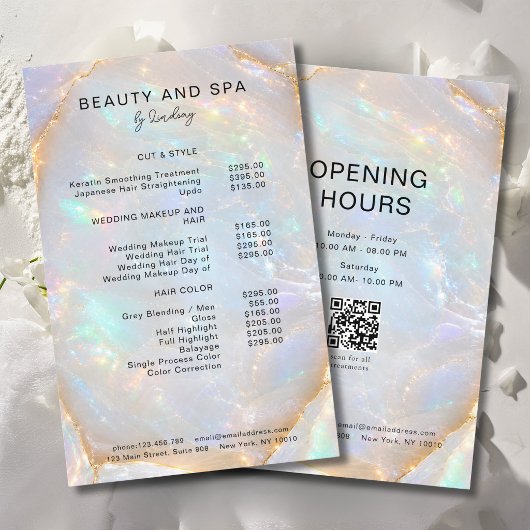 Opal Holografische Marmeren Salon QR Code Prijslij Flyer