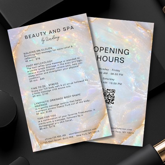 Opal Holografische Marmeren Salon QR Code Prijslij Flyer
