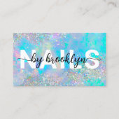 Opal Holographic Glitter Script Nail Artist Visitekaartje (Voorkant)