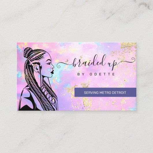 Opal Holographic Hair Braider Braid Stylist Busin Visitekaartje (Voorkant)