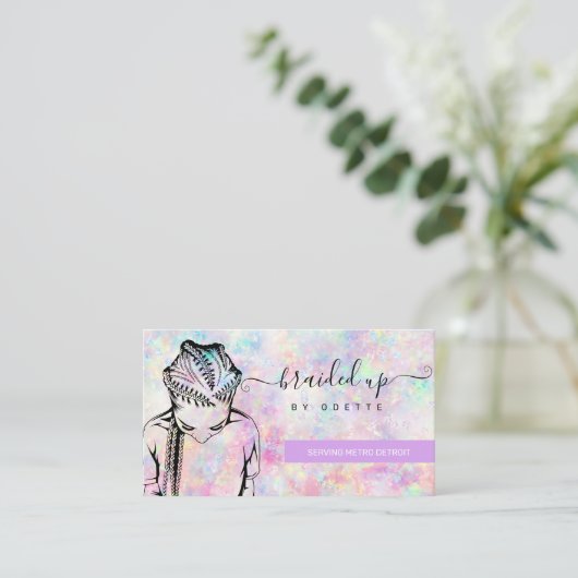 Opal Holographic Hair Braider Stylist Business Ca Visitekaartje (Staand voorkant)