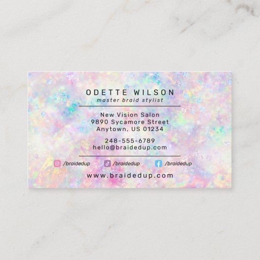 Opal Holographic Hair Braider Stylist Business Ca Visitekaartje (Achterkant)