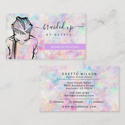 Opal Holographic Hair Braider Stylist Business Ca Visitekaartje (Voorkant / Achterkant)