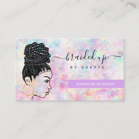 Opal Holographic Hair Braiding Braider Stylist Bus Visitekaartje (Voorkant)