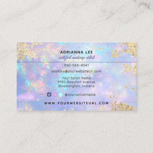 Opal Holographic MUA Beauty Salon Makeup Artist Visitekaartje (Achterkant)