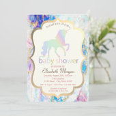 Opal Holographic Unicorn Baby shower Kaart (Staand voorkant)