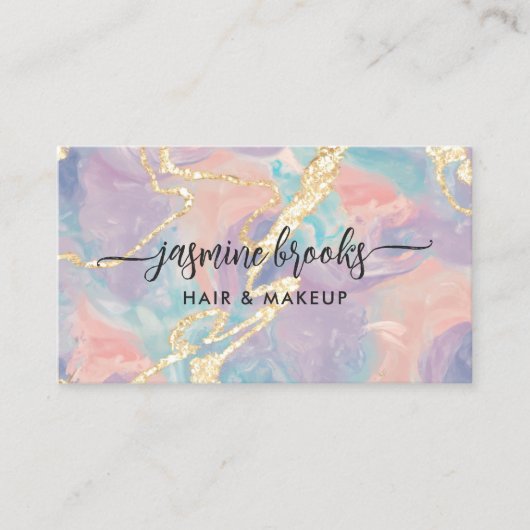 Opal Marble Pastel Gold Glitter Visitekaartje (Voorkant)