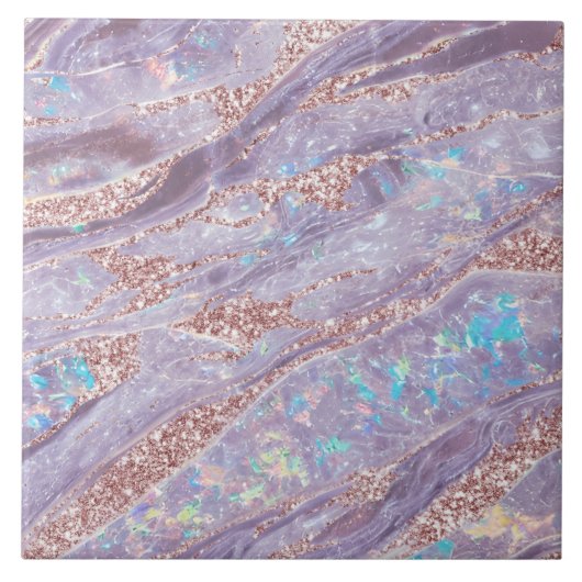 Opal Marmer Classy Lavendel Roos Gouden Glitter Gl Tegeltje (Voorkant)