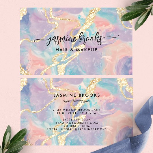 Opal Marmer Pastel Gouden Glitter Visitekaartje