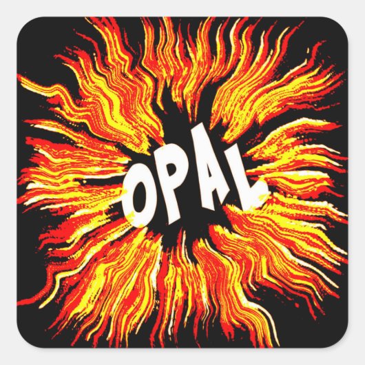 Opal Naam Ster op Vuur Vierkante Sticker (Voorkant)