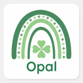 Opal Name Clover Boho Rainbow Vierkante Sticker