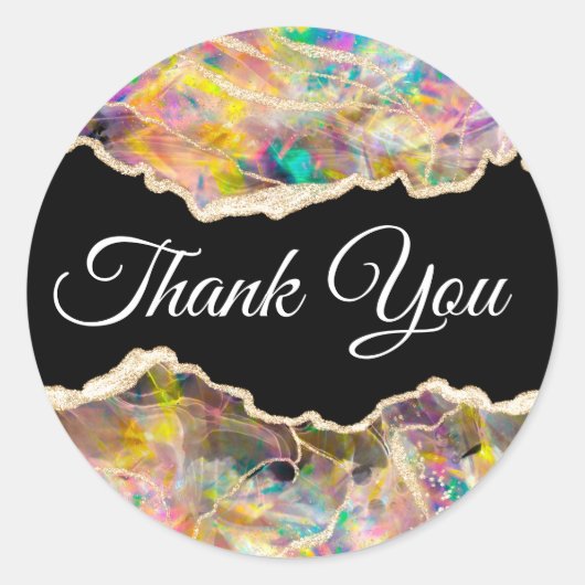 Opal Ontwerp op Zwart Dank u Ronde Sticker (Voorkant)