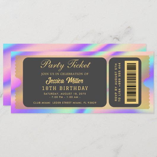 Opal Party Ticket Invitation Kaart (Voorkant / Achterkant)