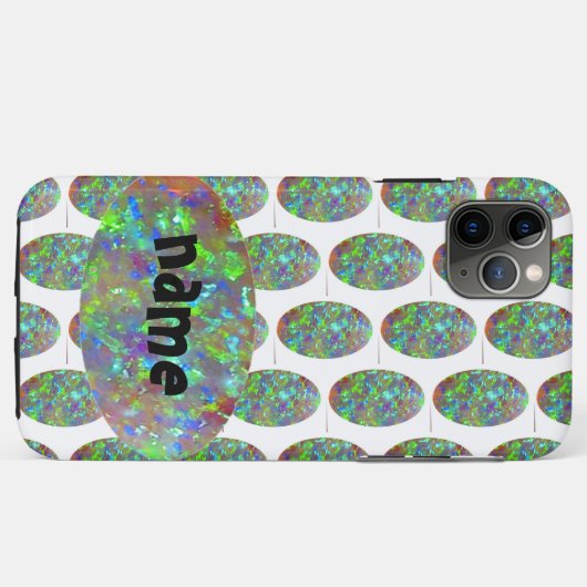 Opal Pattern iPhone case Oval Gemstone w Initiaal (Achterkant (horizontaal))