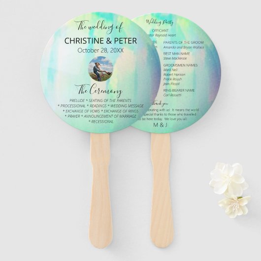 Opal Photo Wedding Program Handwaaier (Voorkant en achterkant)