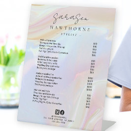 Opal prijslijst Holografische Luxe Elegante Salon Reclamebord Met Voetstuk