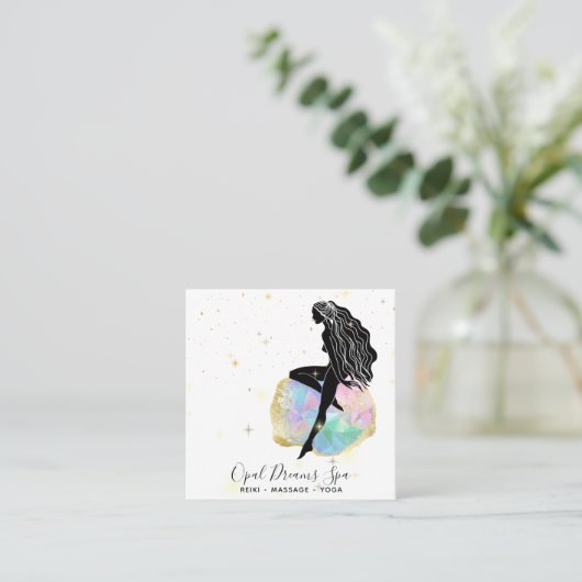 *~* Opal Rainbow Goddess Celestial Magical Vierkante Visitekaartje (Staand voorkant)