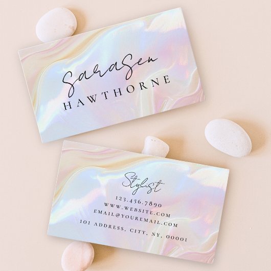 Opal Stone Elegant Luxe Script Naam Monogram Visitekaartje