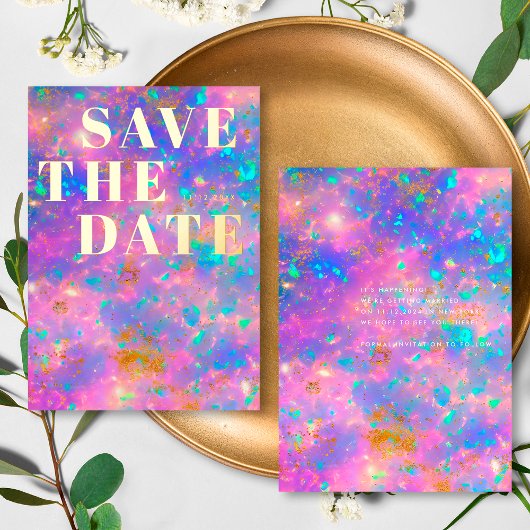 Opal Stone Minimalist Modern Wedding Save the Date Folie Uitnodiging