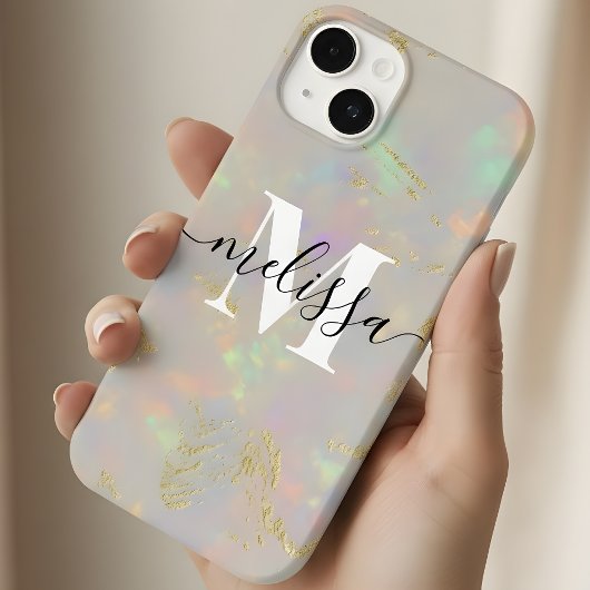 Opal Stone Monogram Calligrafie iPhone Hoesje