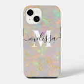 Opal Stone Monogram Calligrafie iPhone Hoesje (Achterkant)